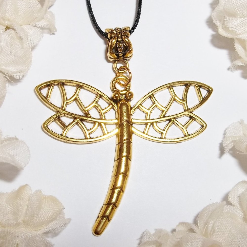 Large Gold Dragonfly Necklace Statement Gift Idea Big Adjustable Length NWT 7282
